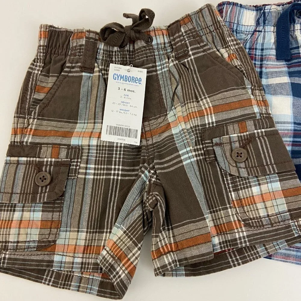 Gymboree Boys Plaid‎ Cargo Shorts 3-6M NWT